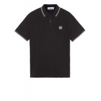 Stone Island 2CS18 Fall Winter Short Sleeve Polo T Shirts In Stretch Cotton Black