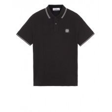 Stone Island 2CS18 Fall Winter Short Sleeve Polo T Shirts In Stretch Cotton Black