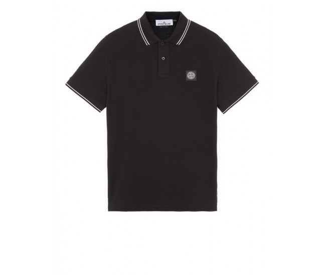 Stone Island 2CS18 Fall Winter Short Sleeve Polo T Shirts In Stretch Cotton Black