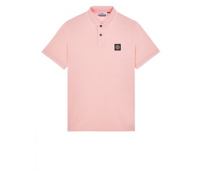 Stone Island 2CS18 Fall Winter Short Sleeve Polo T Shirts In Stretch Cotton Pink