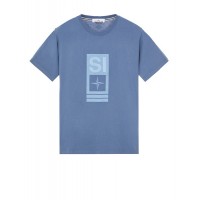 Stone Island 2NS92 Print Short Sleeve T Shirt In Cotton Jersey Avio Blue