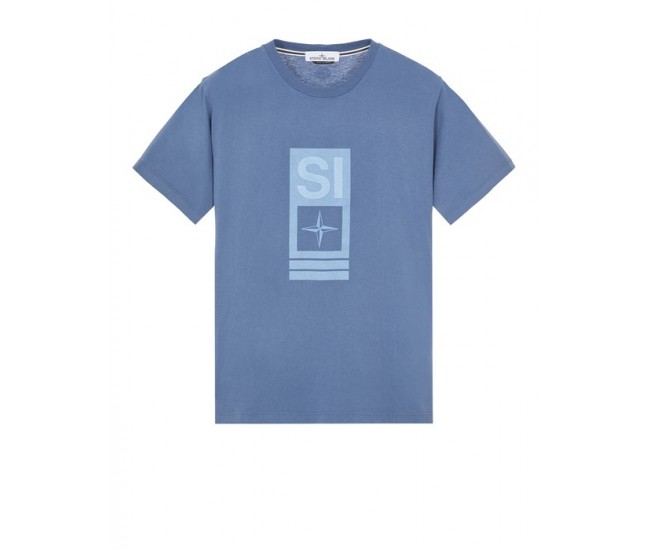 Stone Island 2NS92 Print Short Sleeve T Shirt In Cotton Jersey Avio Blue