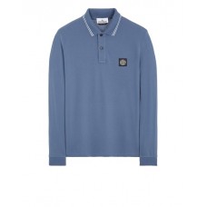 Stone Island 2SL18 Autumn Winter Long Sleeve Polo Shirt In Stretch Cotton Avio Blue