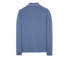 Stone Island 2SL18 Autumn Winter Long Sleeve Polo Shirt In Stretch Cotton Avio Blue