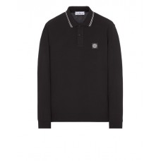 Stone Island 2SL18 Autumn Winter Long Sleeve Polo Shirt In Stretch Cotton Black