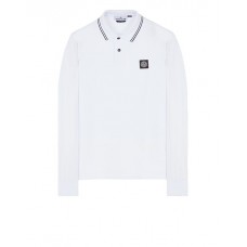 Stone Island 2SL18 Autumn Winter Long Sleeve Polo Shirt In Stretch Cotton White