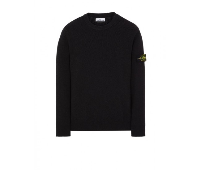 Stone Island 550D8 Sweater In Ribbed Soft Cotton Black