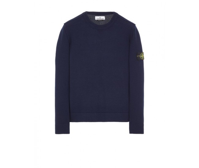 Stone Island 550D8 Sweater In Ribbed Soft Cotton Dark Blue